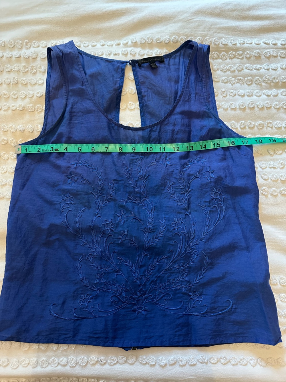 Blue Embroidered Silk/Cotton Blend Tank - Picture 5 of 7